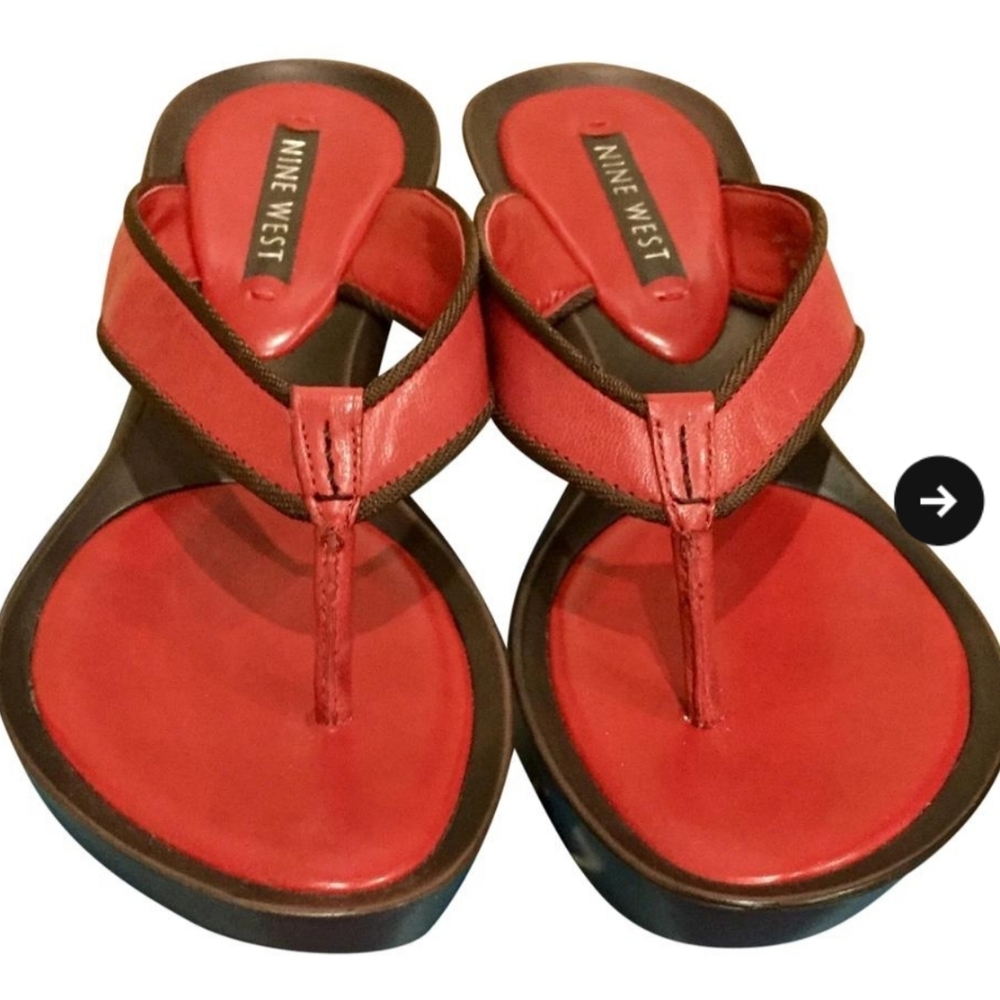 Nine West Red Leather  Wedge Sandals